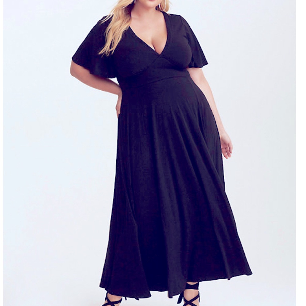 Black flutter Sleeve Jersey Knit Dress